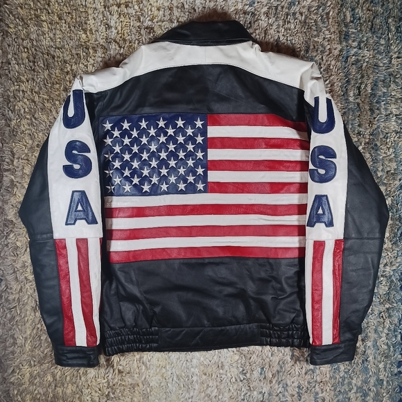 Usa Leather Other - Vintage USA American Flag Leather Jacket
